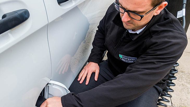 London, UK. 25 May, 2020. A hydrogen powered Mercedes van used by Enterprise Rent-A-Car at a charging station outside the Tate Britain in London's Westminster. 