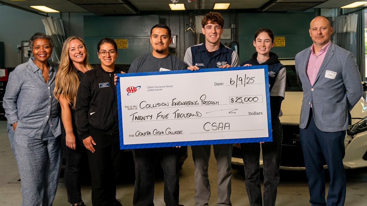 Contra Costa College accepts a $25,000 donation to its Collision Engineering program from CSAA Insurance Group
