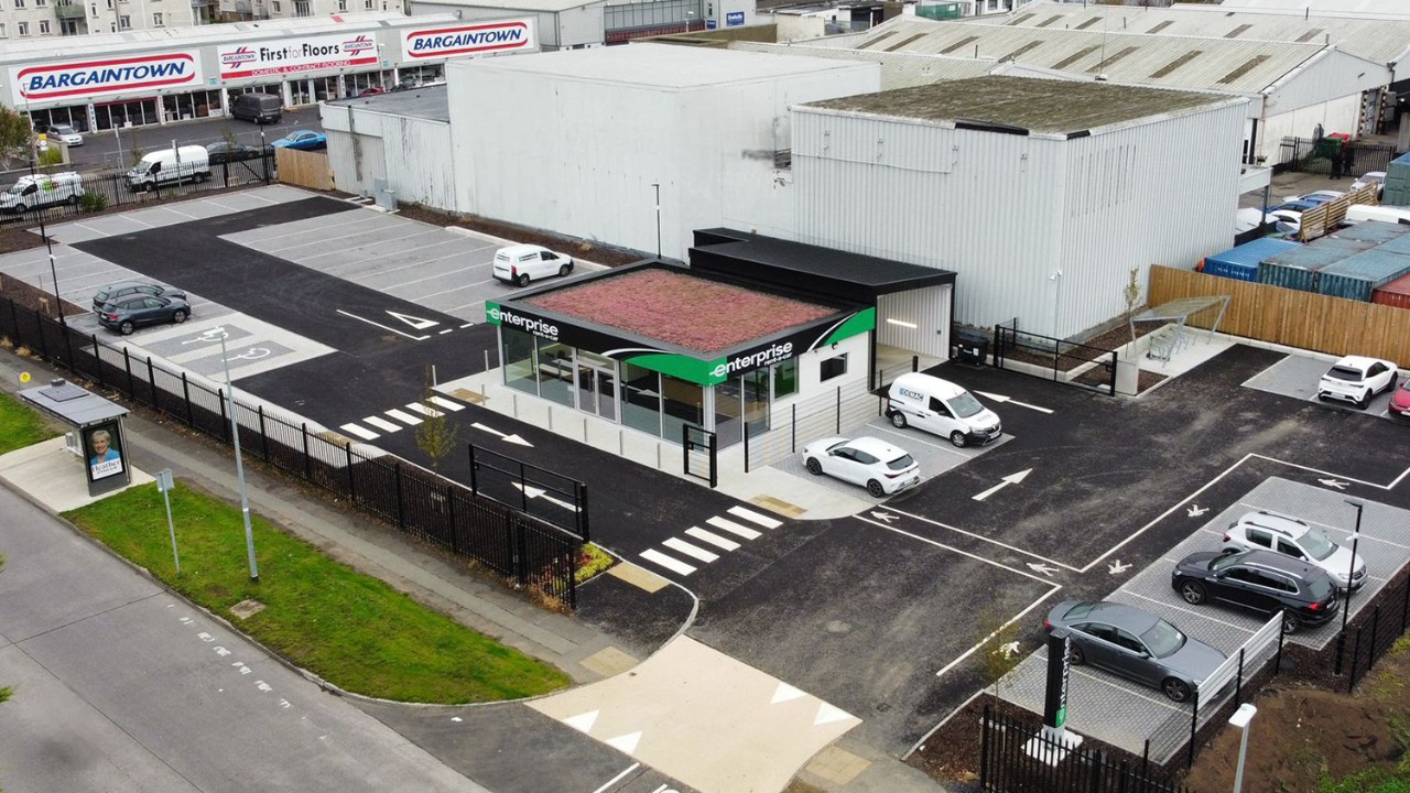 An aerial shot of a new Enterprise Rent-A-Car branch in Dublin