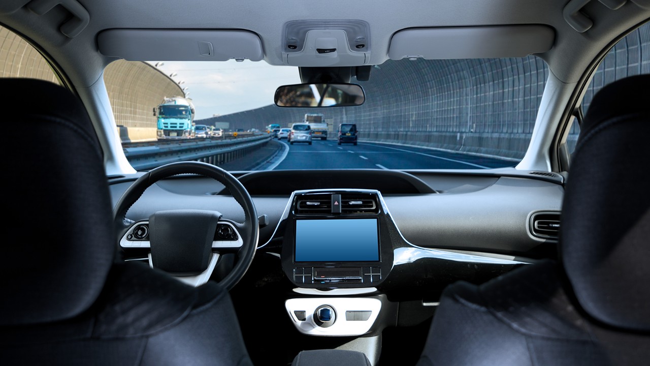 An autonomous vehicle on a United States interstate